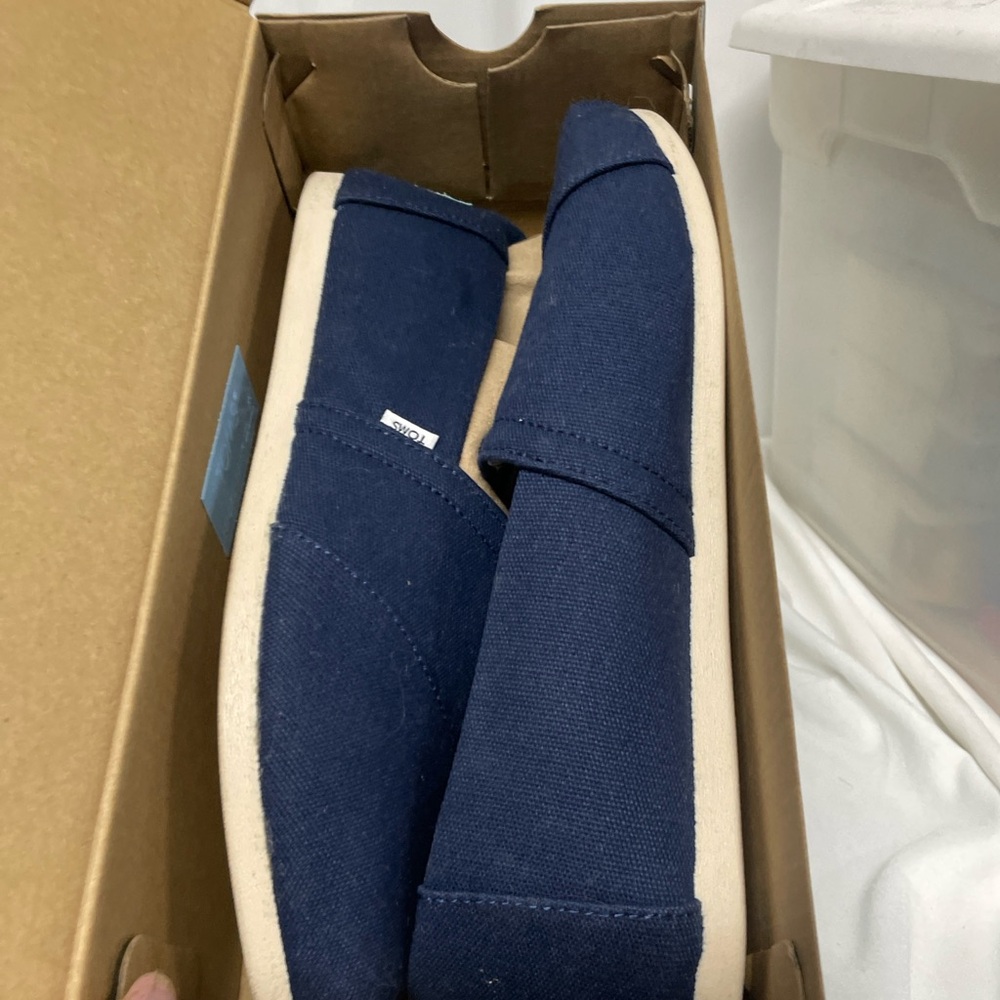 Toms Navy cotton Canvas Slip-On Flat Alpargata Navy Blue Sz 8 New with Box - Picture 8 of 16